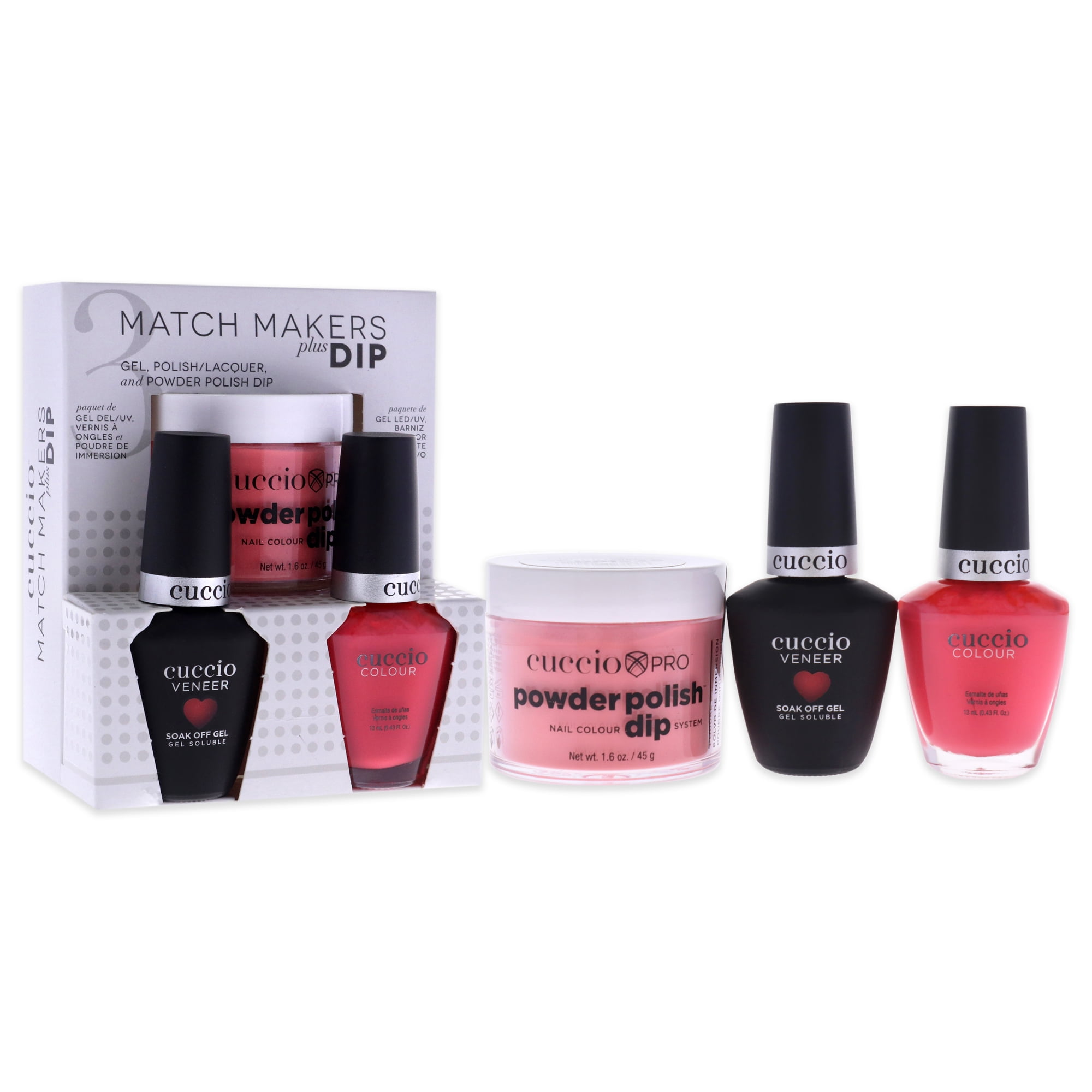 Match Makers Plus Dip - Paradise Found by Cuccio Colour for Women - 3 Pc 1.6oz Pro Powder Polish Dip System, 0.44oz Veneer Soak Off Gel, 0.43oz Colour Nail Polish