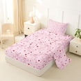 thumbnail image 2 of Manfei Pink Bow Love Heart Star Pink Print Twin Sheet Sets for Girls, Cute Bows Bedding, 3pcs, 2 of 5
