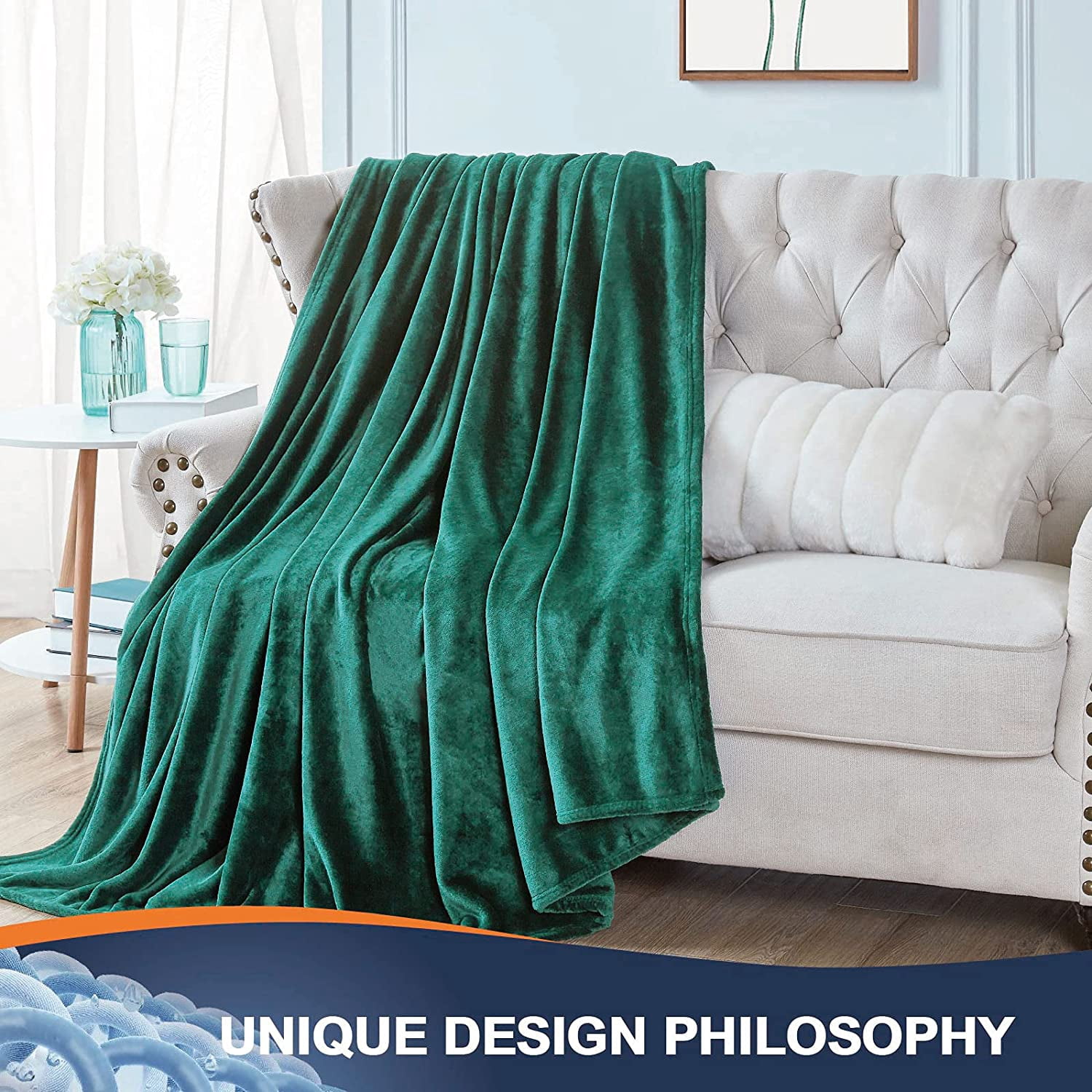 Walensee Ultra Soft Microplush Fleece Throw Blanket, 90" x 108", Emerald Green, Machine Washable