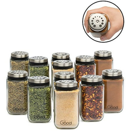 Ceramic Spice Box - Adjustable Glass Spice Jars- Set of 12 Premium Seasoning Shaker Rub Container Tins with 6 Pouring Sizes
