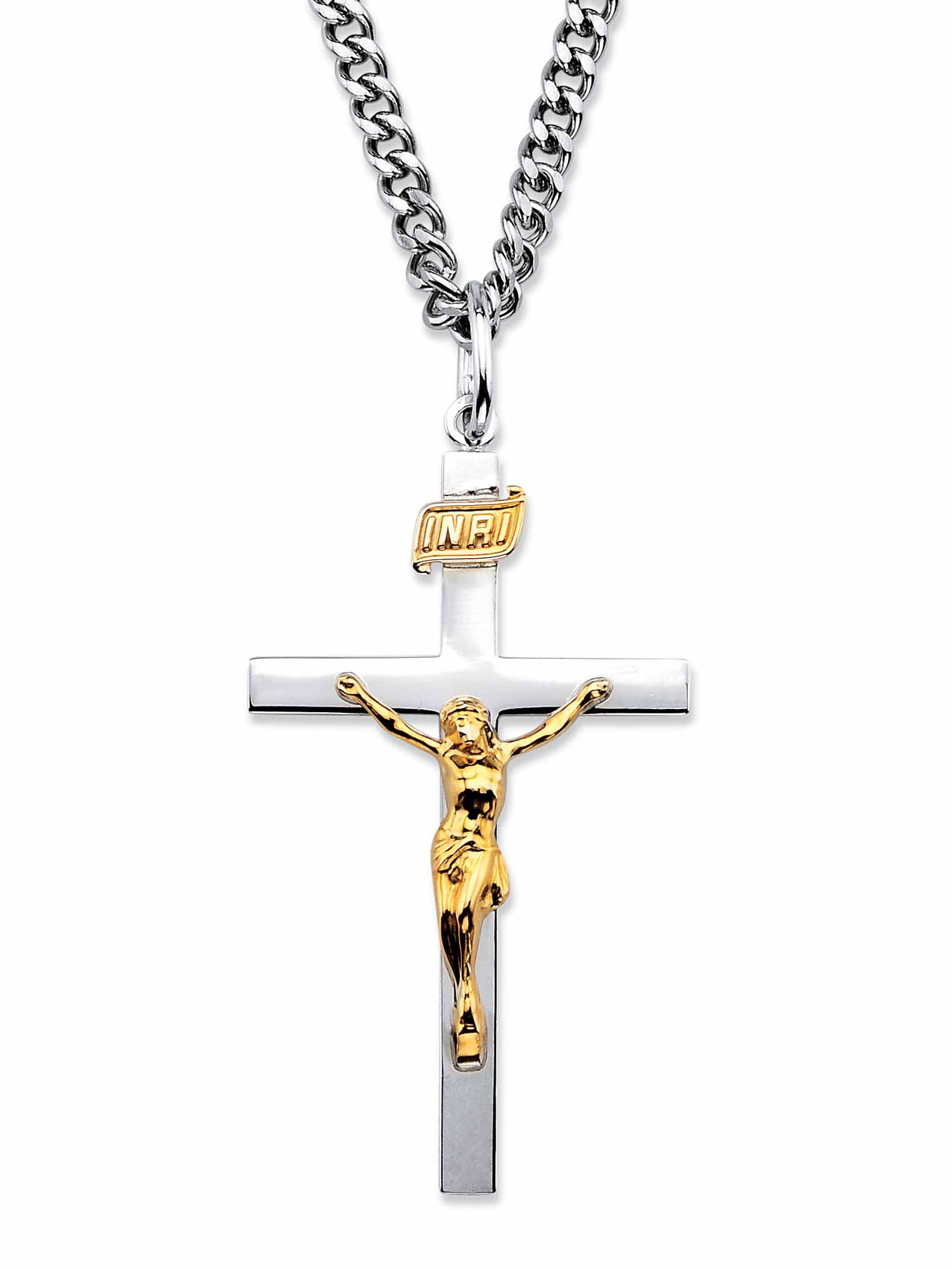 mens two tone crucifix necklace