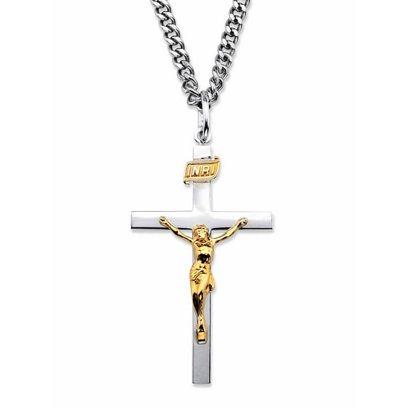 PalmBeach Jewelry Two-Tone INRI Crucifix Pendant Necklace in 14k Gold-plated Sterling Silver with Stainless Steel Chain