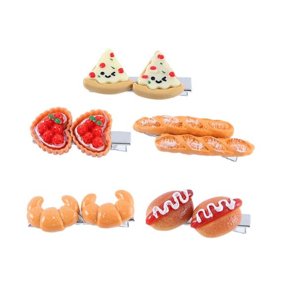 5 uds Mini pinzas para el pelo para comida, pinzas para el pelo para tarta de huevo, pinzas para Pizza BB, horquillas para comida simulada, horquillas para perros calientes, accesorios para el cabello