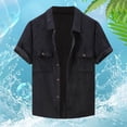 thumbnail image 2 of MIXUE Mens Casual Button Down Shirts Summer Corduroy Solid Color Lapel Short Sleeve Fashion Tops Sportswear,Black,XXL, 2 of 4