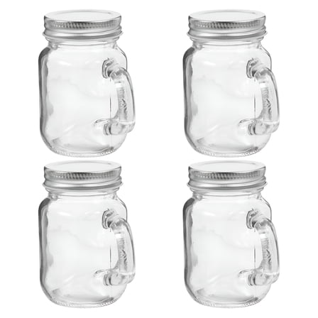 ACDANC 4pcs Glass Jam Bottles Mason Jars Glass Jars Fruits Jam Jar with Lid Handle Candle Jar