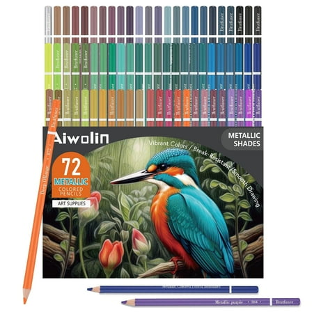 72 Metallic Colored Pencils, Soft Core with Vibrant Color,Ideal for Drawing, Blending, Sketching, Shading, Coloring for Adults Artists Beginners
