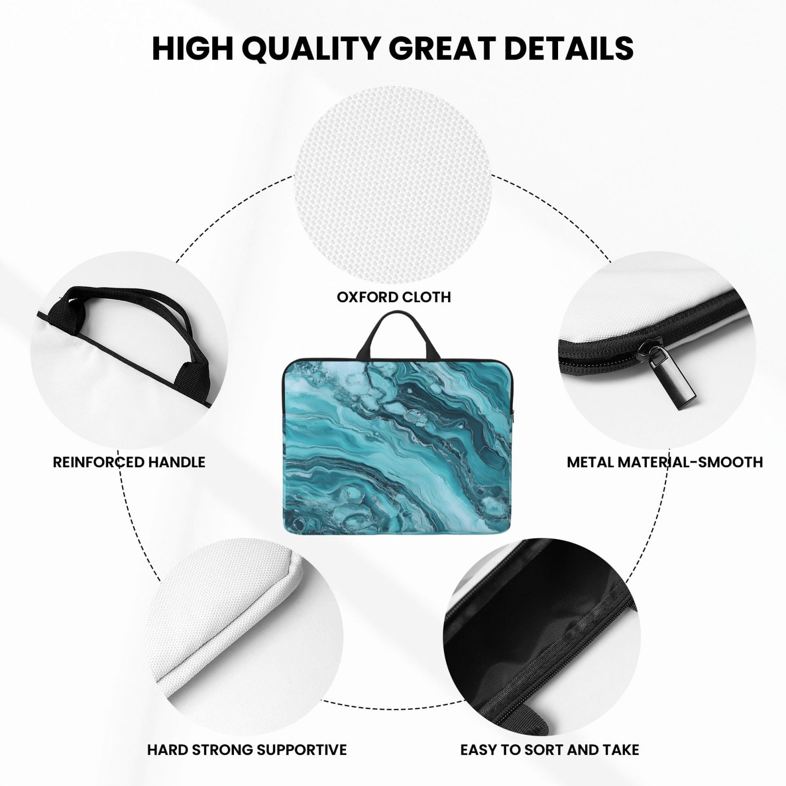 Laptop Sleeve Bag For Women Men 14inch Waterproof Durable Protective Computer Carrying Cover Handle Laptop Case Bag Teal Marble_1