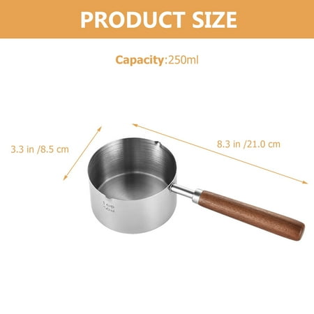 

Metal Saucepan with Wood Handle Portable Sauce Pan Stainless Steel Oil Pot(250ml)