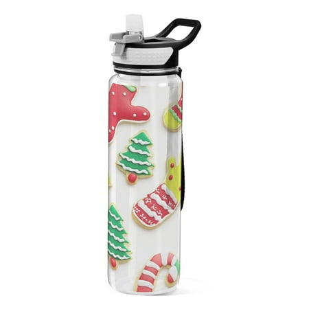 

32oz Transparent Sports Water Bottle with Straw BPA Free Tritan for Kids Adults Outdoor School Gym Fitness Christmas Cookies