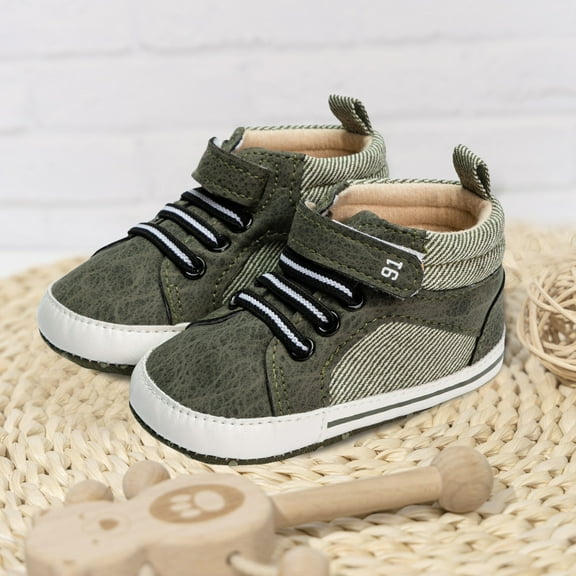 eczipvz Toddler Sneakers Non-Slip Rubber Sole High-Top PU Leather Sneakers Crib Shoes Newborn Loafers Flats Toddler Boy Sneaker Green,5