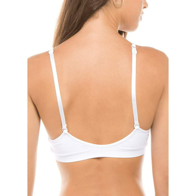Anemone Women's Seamless V-neck Padded Bra w/ Adjustable Straps (3 Pack:  Black White Nude w/FREE Hair Tie),One Size at  Women's Clothing store