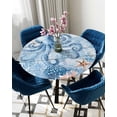 thumbnail image 5 of nqOlkjepod Blue Coastal Octopus Round Tablecloth, Fitted Table Cover with Elastic for 55"-60" Round Tables, Beach Ocean Nautical Starfish Coral Table Cloth Dinning Party Waterproof Tablecloths, 5 of 6