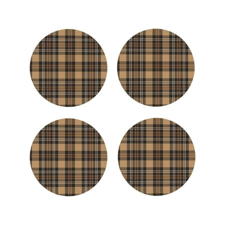 

Matuu khaki coffee plaid for Cup Coasters Set of 4 Leather Coasters Desk Coasters for Office Measures 4” x 4”-Round Shape