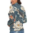 thumbnail image 3 of Koi Fish Vintage Flower Women's Turtleneck Sweater Long Sleeve Ribbed Fitted Turtle Neck Casual Fall Winter Collection Top L, 3 of 4