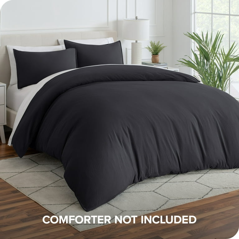 Bare Home Sandwashed Duvet Cover Set - Ultra-Soft - Premium 1800 Collection  - 3 Piece - Oversized Queen, Black