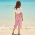 thumbnail image 6 of Kids Girls Wide Leg Capris Size 7/8 Fall Loose Lounge Capri Pants with Pocket Drawstring Waist Casual Cropped Trousers 8 Years, Pink, 6 of 7