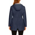 thumbnail image 4 of Solid Color Drawstring Waist Windbreaker for Women, Lightweight Hooded Zip-Up Rain Jacket with Striped Lining - Casual Outdoor Trench Coat Navy XL, 4 of 6