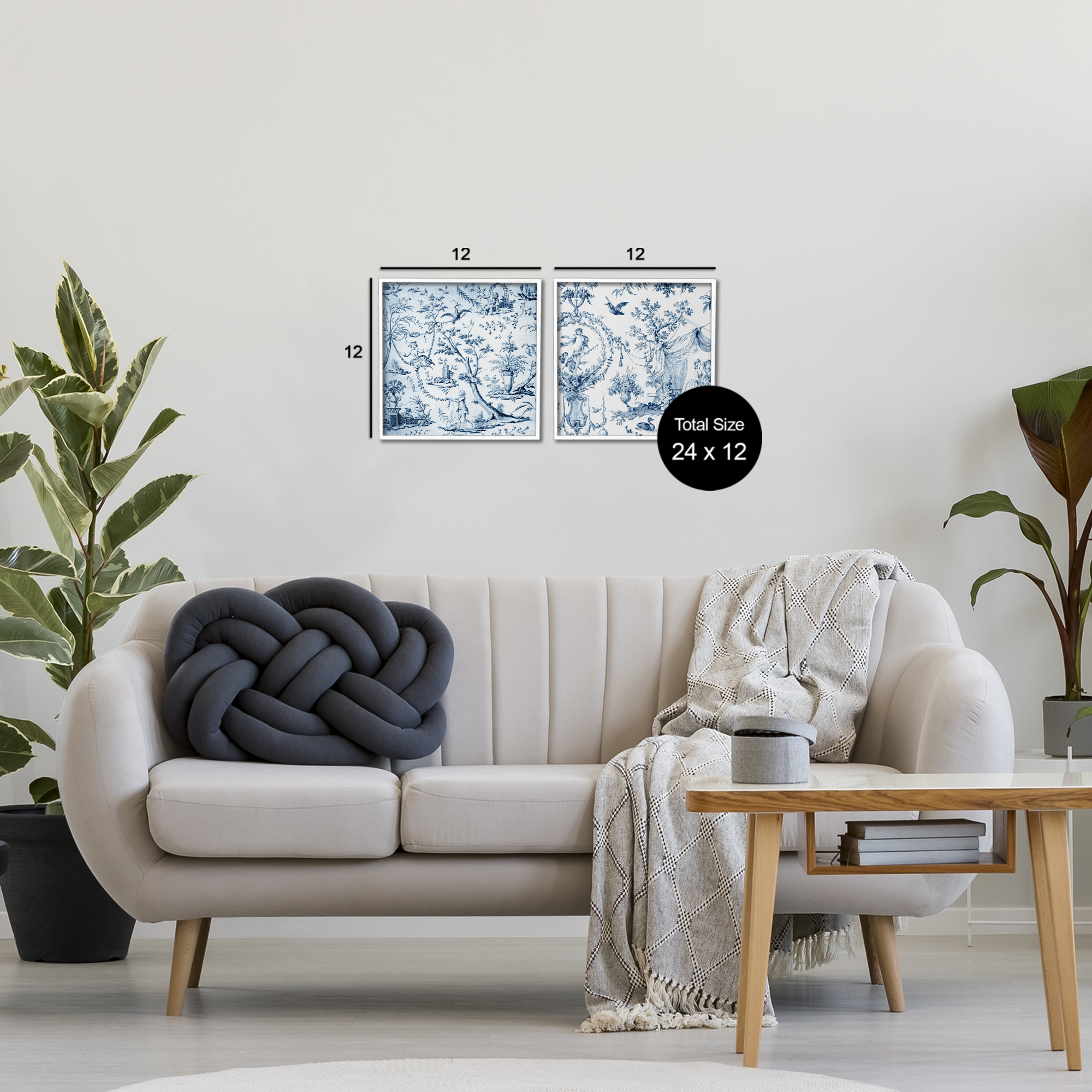 Intricate Toile Scenery 2 Piece White Framed Giclee Art Set, design by Vintage Hustle