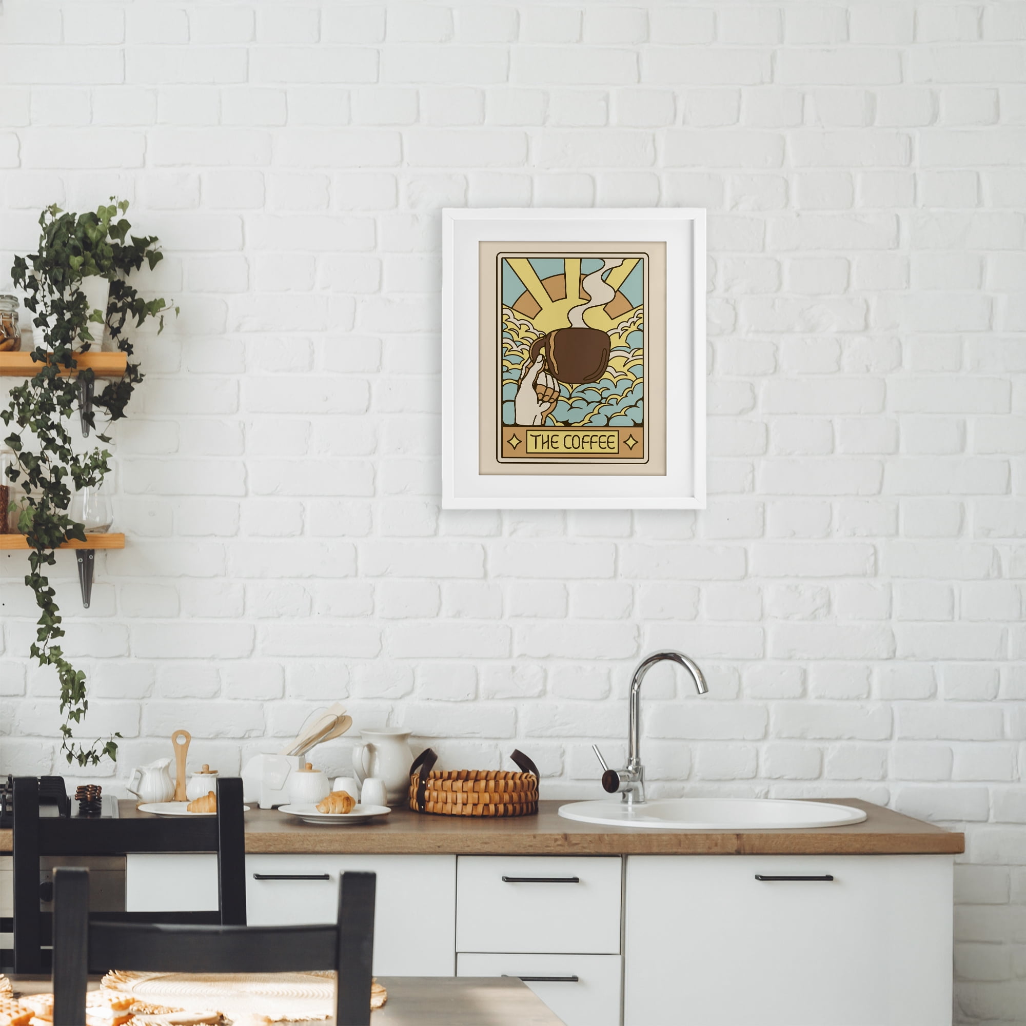 Stupell Industries The Coffee Muted Tarot White Framed Print Under Glass, design by Tobe Fonseca