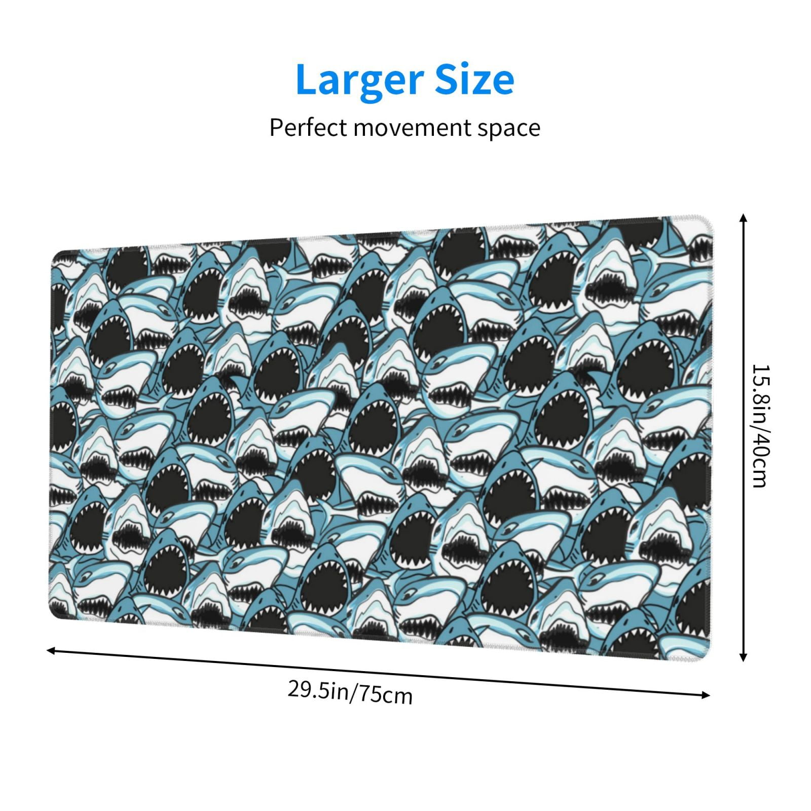 Kdxio Angry Shark Print Large Gaming Mouse Pad,Non-Slip Base,Water Resist Keyboard Pad for Gamer,Office & Home,29.5 x 15.8 in
