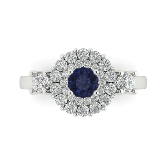 Halo Engagement Ring for Women - 1.4ct Simulated Blue Sapphire in 18K White Gold Promise Ring
