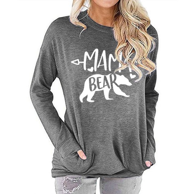 Sudadera de bolsillo, sudadera de bolsillo para mujer, sudadera de manga larga con oso, tops para mujer, muy versátiles