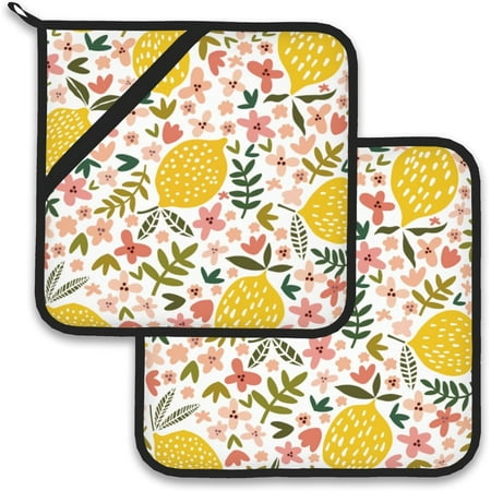 

JUSIP Lemon Flower Pot Holder Set of 2 Heat Resistant Potholders Oven Hot Pads for Kitchen Cooking Baking BBQ