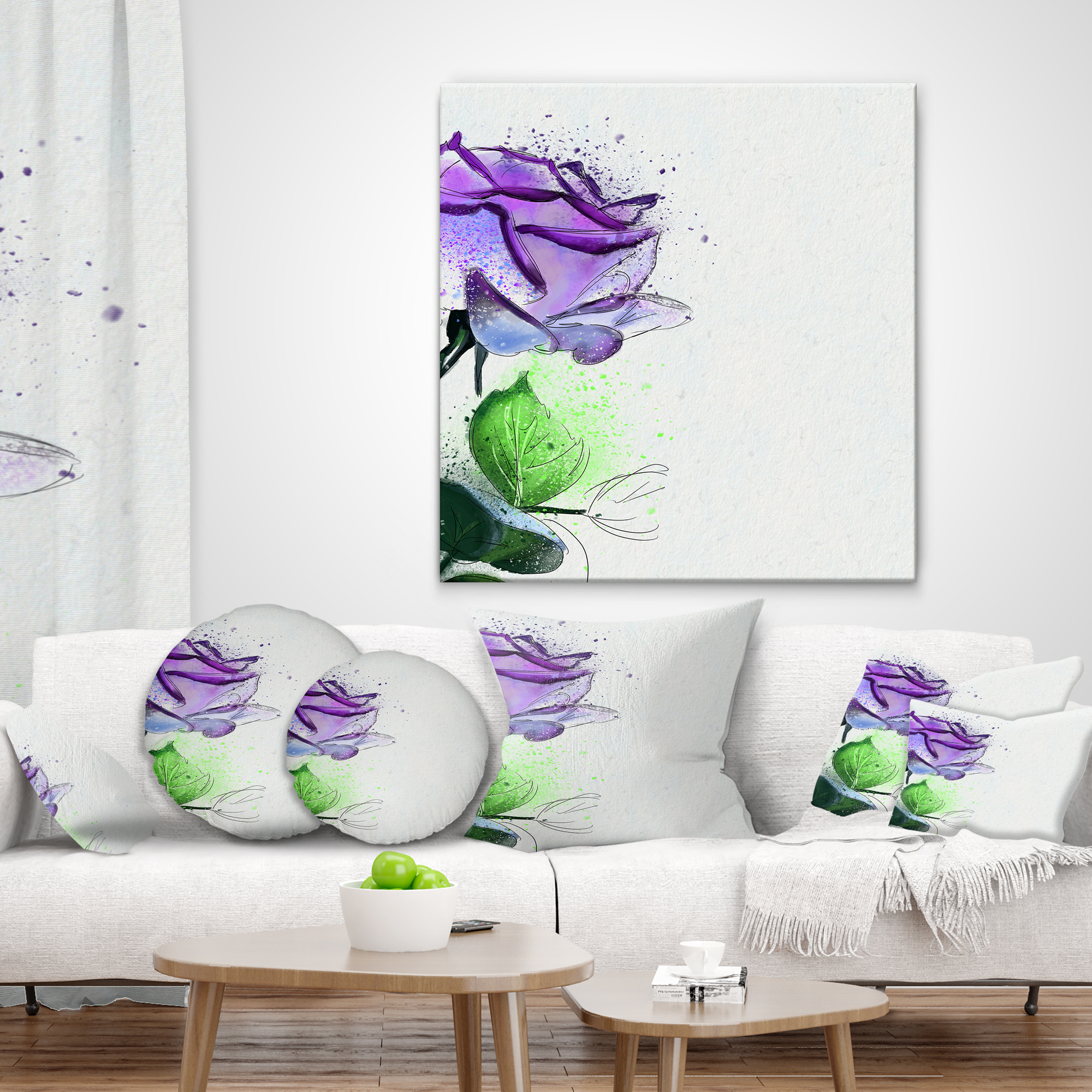Designart Beautiful Blue Rose with Leaves - Floral Throw Pillow - 18x18