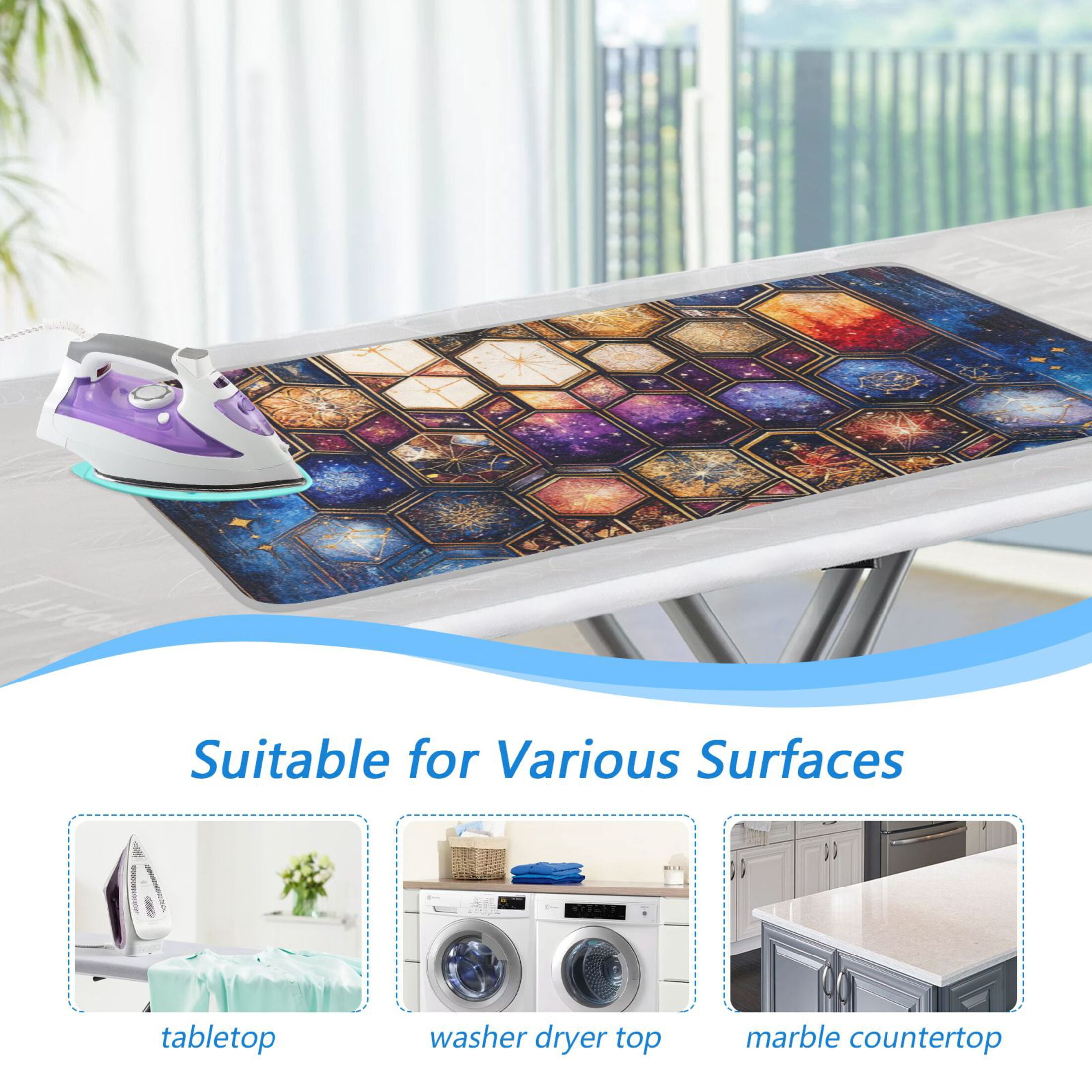 Galactic Hexagon Ironing Mat Blanket for Table Top Travel Portable Ironing Board Pad 47.2x27.6 Inch