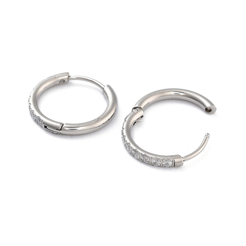 316 Surgical Stainless Steel Pave Clear Cubic Zirconia Hoop Earrings Women Stainless Steel color 16x2mm