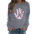 thumbnail image 2 of qelini Breast Cancer Awareness Shirt Casual Pullover Blouse Wowen's Graphic Tees Long Sleeve Shirts Fall Winter Crewneck Comfy Shirts Gray M, 2 of 4