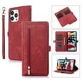 thumbnail image 2 of Dteck iPhone 11 Zipper Wallet case,PU Leather Flip Retro Shockproof Magnetic Zipper Wallet Stand Case Cover for iPhone 11 6.1 inch,Red, 2 of 10