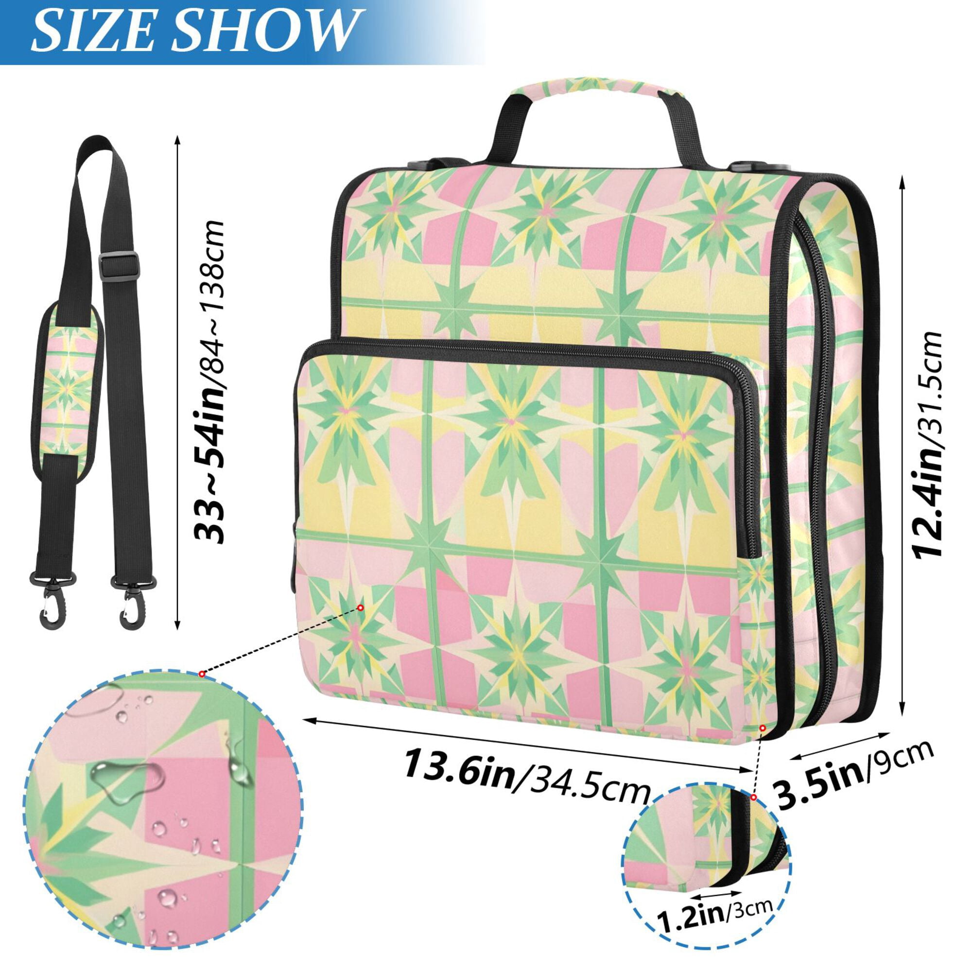 FORMRS Zipper Binder with Shoulder Strap 2-inch Ring 500 Sheet Capacity File Bag, Retro Beige Stars