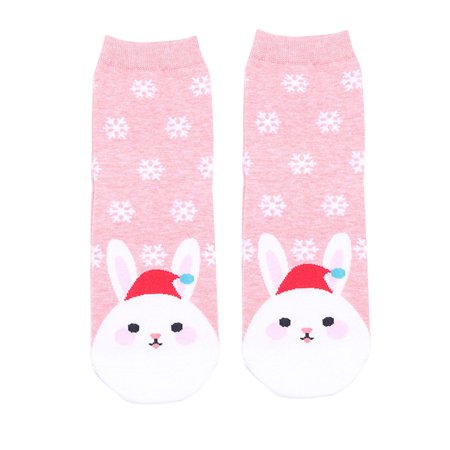 

Gilr s Christmas Socks with Lovely Snowflake and Sheep Printing Comfortable Cotton Socks(Pink)