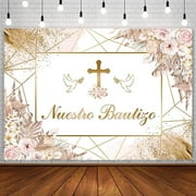 Boho Mi Bautizo Backdrop Nuestro Bautizo Baptism God Bless First Holy Communion Christening Party Decorations Pink Floral Pampas Photography Background Banner Photo Booth Props Supplies
