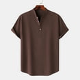 thumbnail image 2 of yillto Men V Neck Shirts Short Sleeve Loose Summer Tee Basic Solid Color Casual Tshirts with Buttons, 2 of 6