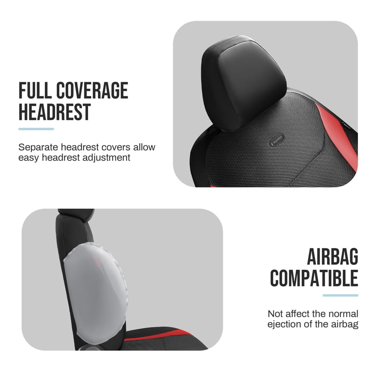 FLORICH Leather Mesh Full Set Seat Covers, Black & Red photo 6