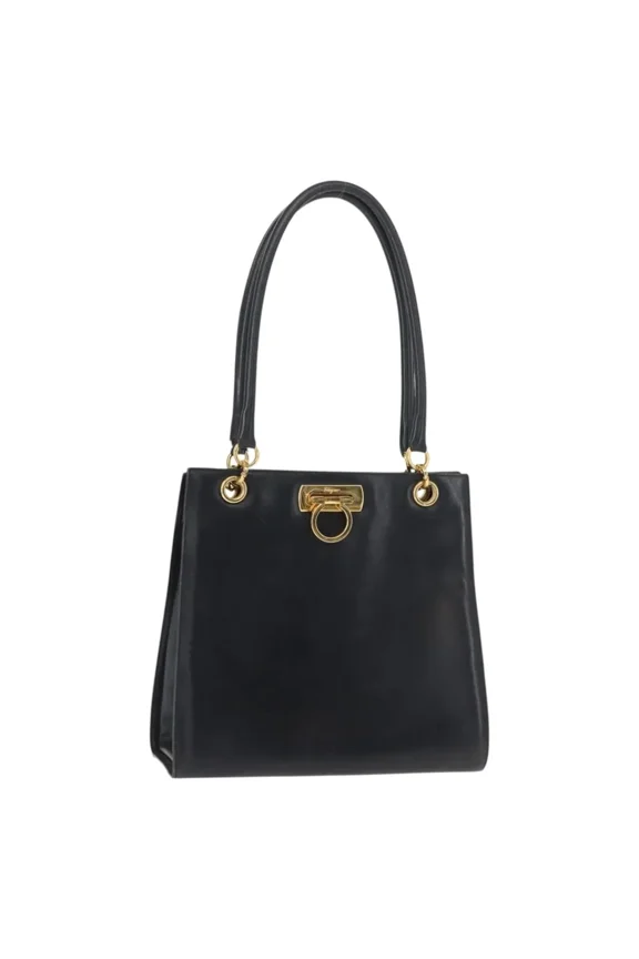 Pre-Owned Salvatore Ferragamo Gancini Leather Navy Leather Shoulder Bag Bag
