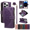 thumbnail image 1 of For iPhone 14 Pro Wallet Case, 9 Card Slots RFID Blocking Crossbody Leather Cover, Zipper Pocket, Detachable Wrist & Shoulder Strap, Magnetic Shockproof Protective Phone Case for Women,Purple, 1 of 11