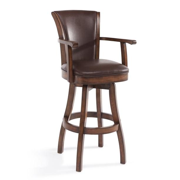 Armen Living Raleigh Arm 30" Bar Height Swivel Wood Barstool in