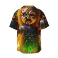 thumbnail image 6 of Lsque Chucky print Men's Cuban Collar Short Sleeve Shirt Summer Beachwear Casual Button Down Fashionable Vacation Leisure Shirt-Medium, 6 of 7