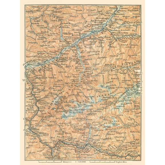 Historic Map - Austria Italy Mountains - Baedeker 1896 - Vintage Wall Art