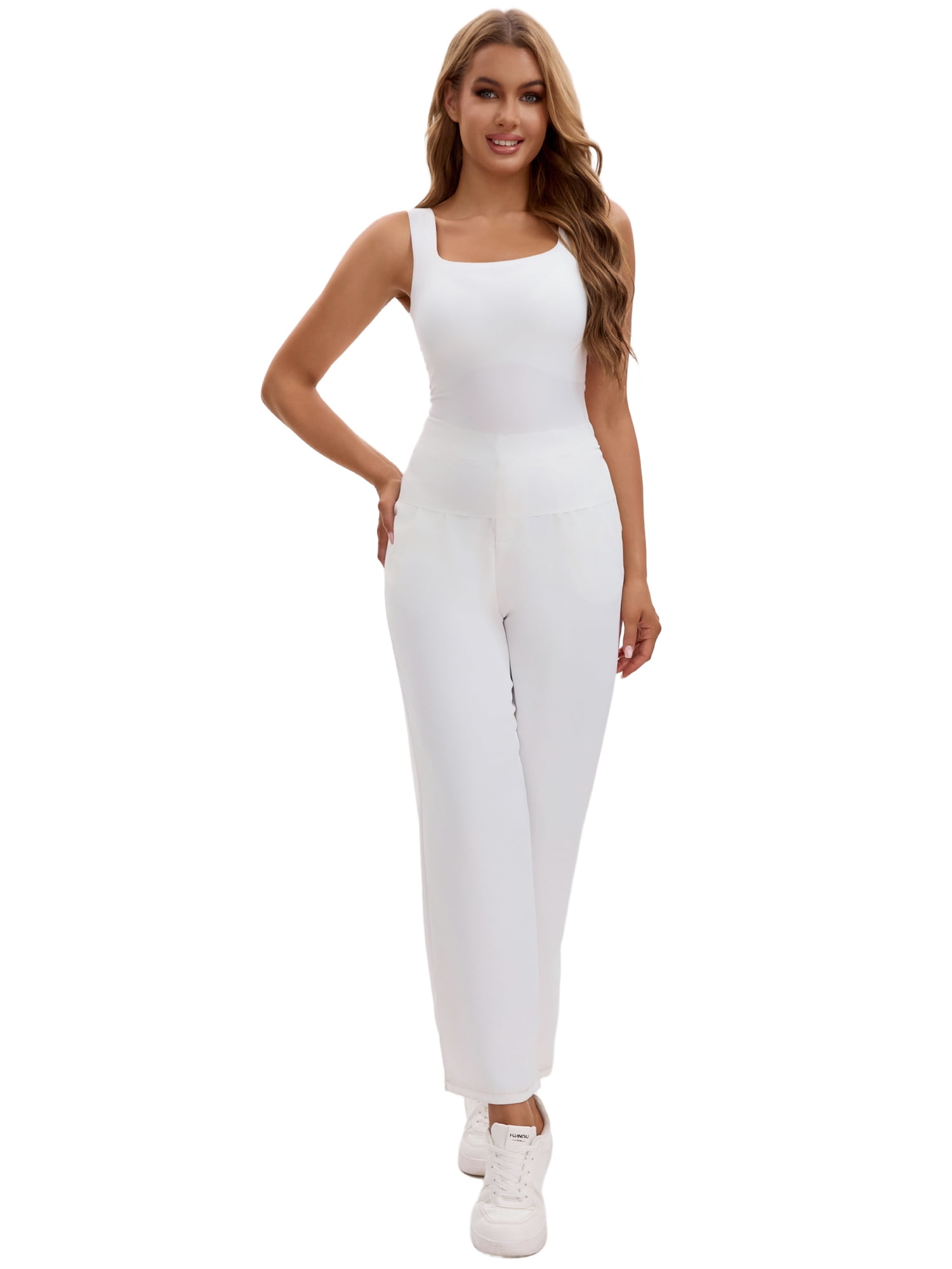 Unique Bargains Women's U Back Tank Tops with Built-In Bra for Everyday Wear XL White