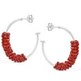 thumbnail image 4 of AeraVida Boho Sparkle Bright Red Crystal Beads on Sterling Silver Open Hoop Earrings, 4 of 5