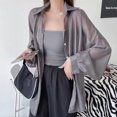 thumbnail image 6 of Women Casual Chiffon Sheer Blouses Long Sleeve Lapel Collar Button Down Loose Shirts Tops Sunscreens Outwear, 6 of 9