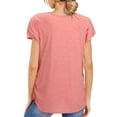 thumbnail image 4 of LAVA Women V Neck Summer Tops Business Casual Zipper Shirts Short Sleeve Blouses (Pink, M), 4 of 9