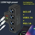 thumbnail image 6 of Car Charger Adapter One to Four Expansion Socket with QC3.0 USB and PD Fast Charging, 120W Multi Port Cigarette Lighter Splitter 12V 24V Universal Power Supply for Car Accessories, 6 of 7