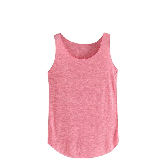 WREESH Womens Summer Loose Tank Tops Solid Color Scoop Neck Sleeveless Blouses Bottom Shirt Hot Pink