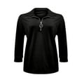 thumbnail image 4 of MIXUE Boho Tops For Women Autumn Winter Solid Color V Neck Zipper Long Sleeve Slim Casual Business Tunic Tshirts Outwear,Black,XL, 4 of 5