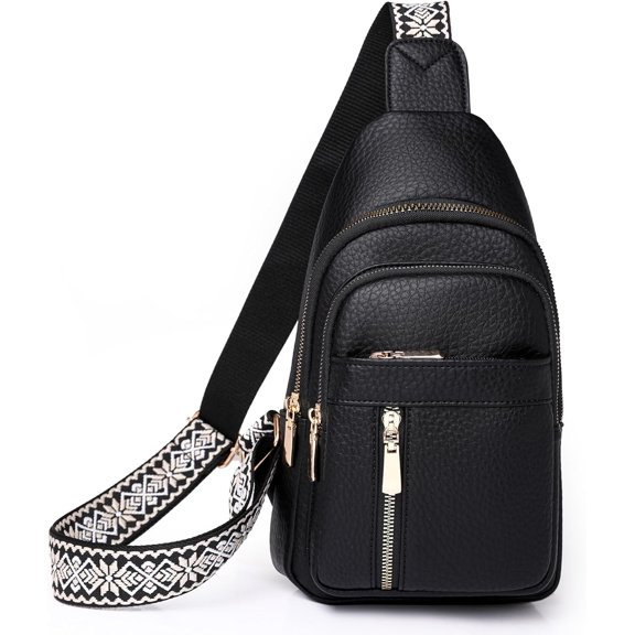 VENSIO-Small Sling Bag for Women Vegan Leather Fanny Pack Crossbody Bag Casual Daypack Travel Chest Bag-black-